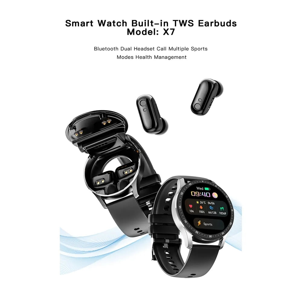 X7 Headset Smart Watch TWS Two In One Wireless Bluetooth Dual Headset Call Health Blood Pressure Sport Music Smartwatch silver black 2