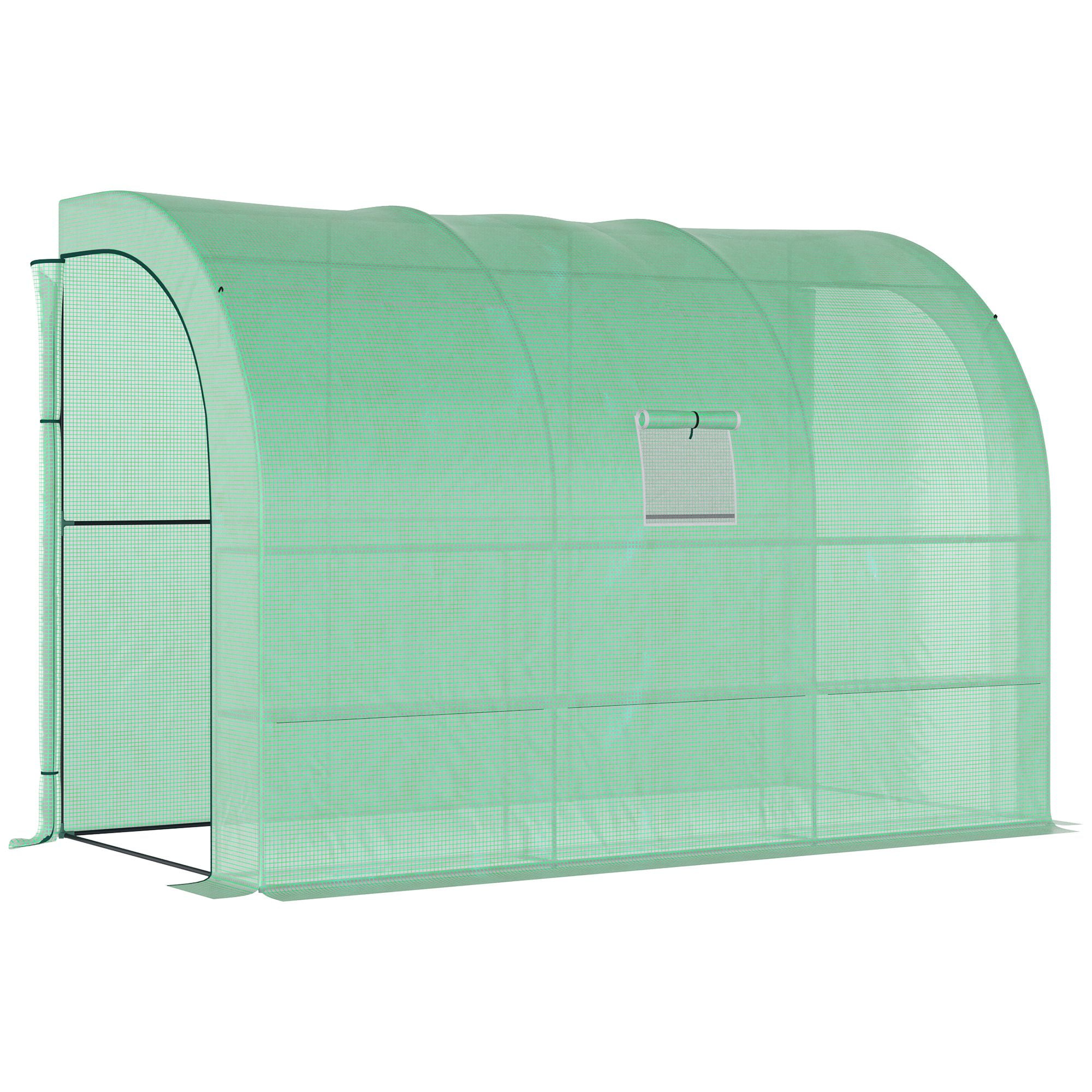 Outsunny 10' x 5' x 7' Lean-to Walk-In Greenhouse with PE Cover & 3 Wire Shelves, Green