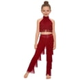 thumbnail image 5 of iiniim Girls 2 Piece Professional Ballroom Latin Dance Outfit Fringe Crop Top and Layered Tassel Pants Set Burgundy 8, 5 of 7