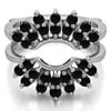 TwoBirch Double Row Halo Sunburst Ring Guard In Sterling Silver With Black Diamonds (0.98ctw)