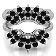TwoBirch Double Row Halo Sunburst Ring Guard In Sterling Silver With Black Diamonds (0.98ctw)