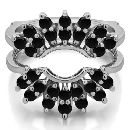 TwoBirch Double Row Halo Sunburst Ring Guard In Sterling Silver With Black Diamonds (0.98ctw)