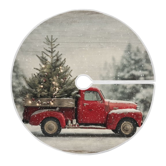 Christmas Tree Skirt 35.4 Inch Vintage Red Truck Tree Skirt Christmas Tree Mat Decor for Christmas Party Ornaments Decorations