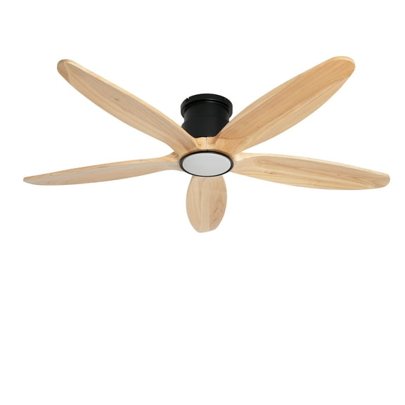 Wozzio 52 Inch Flush Mount DC Ceiling Fan with Lights And Remote, 5 Reversible Carved Wood Blades, 6-Speed Noiseless DC Motor, Suitable for Bedroom, Living Room, Office And Other Indoor Places