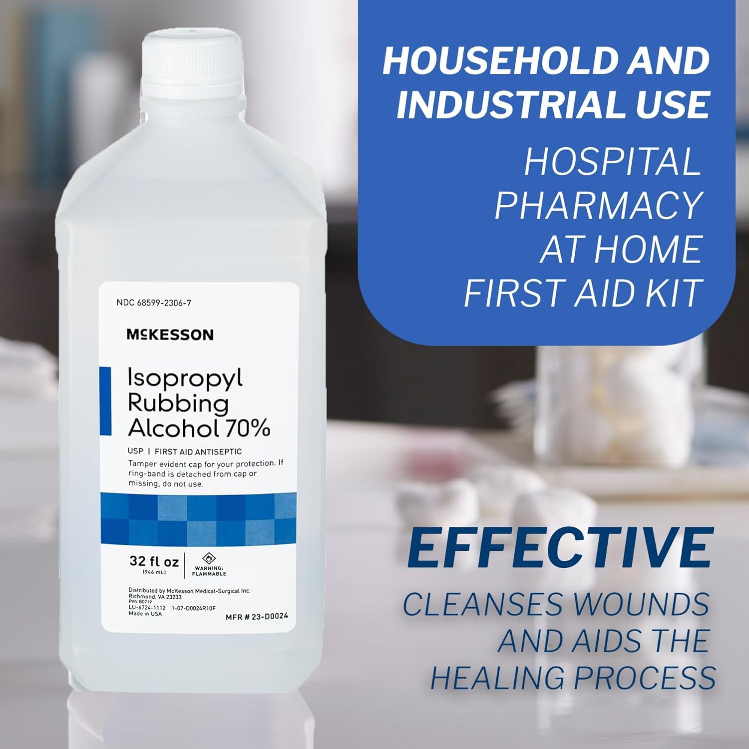 McKesson Isopropyl Rubbing Alcohol 70% USP First Aid Antiseptic, 32 oz, 12 Count