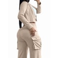 thumbnail image 2 of Women'S 2 Piece Casual Outfits Cropped Blazer Jackets High Waisted Wide Leg Work Pants Suit Set Khaki L, 2 of 6