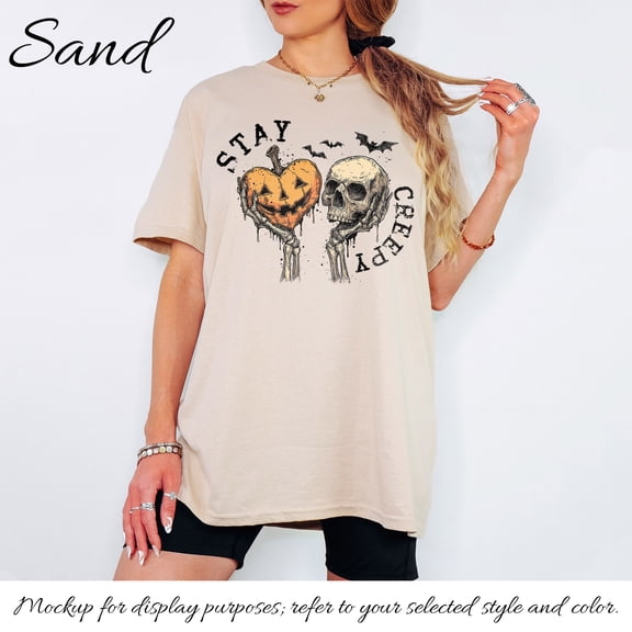 Stay Creepy Skeleton Hands Tee, Cute Funny Halloween Skull Shirt, Spooky Season Unisex Outfit Multicolor