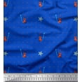 thumbnail image 1 of Soimoi Blue Velvet Fabric Stars & Violin Musical Instrument Print Fabric by Yard 58 Inch Wide, 1 of 1