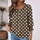 thumbnail image 4 of mfyjkho Tops Elegantes Para Mujer, Camiseta De Moda Para Mujer, Con Estampado De Rayas Y Botones, Manga Tres Cuartos, Cuello Redondo Tops Para Hacer Ejercicio Para Mujer S, 4 of 7