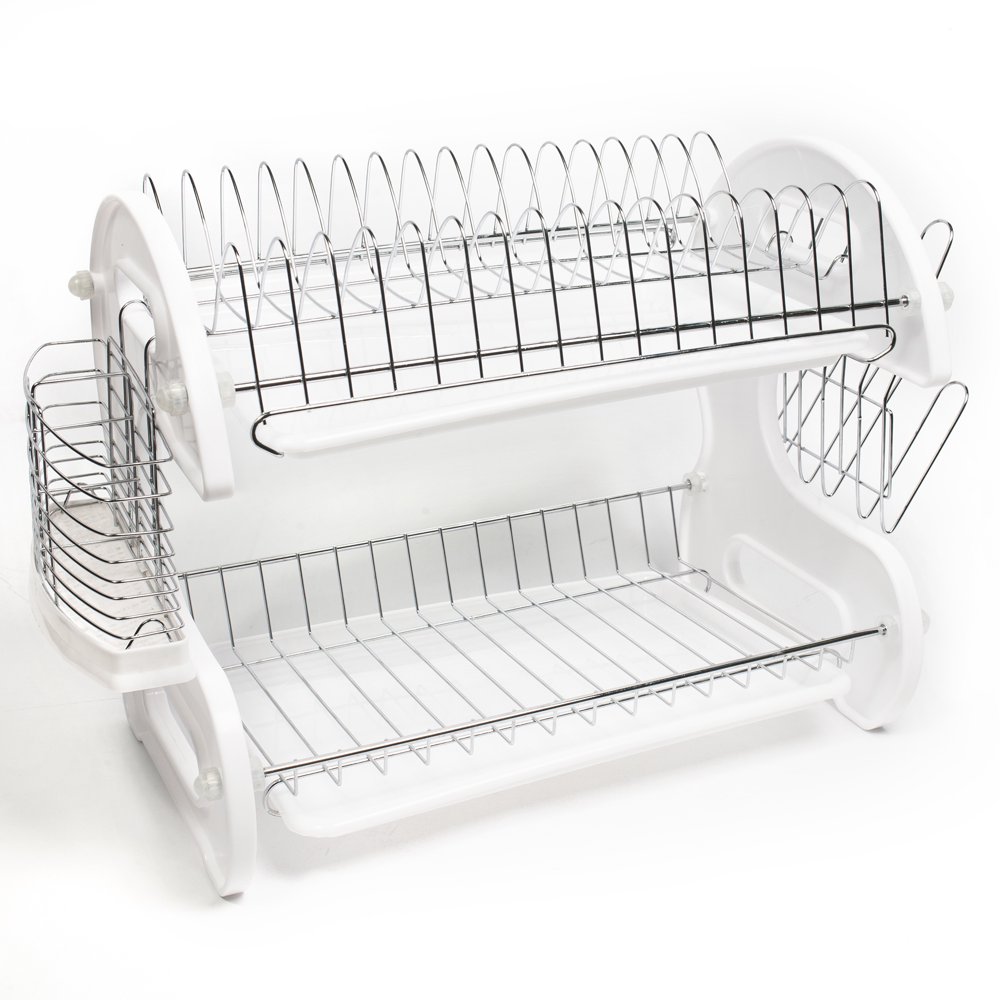 Home Basics White 2 Tier Kitchen Sink Dish Drainer Set