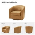 thumbnail image 6 of Genuine Leather Barrel Chair with 360-Degree Swivel Modern and Solid Wood Base for Contemporary Living Room and Office Seating CAMEL, 6 of 9