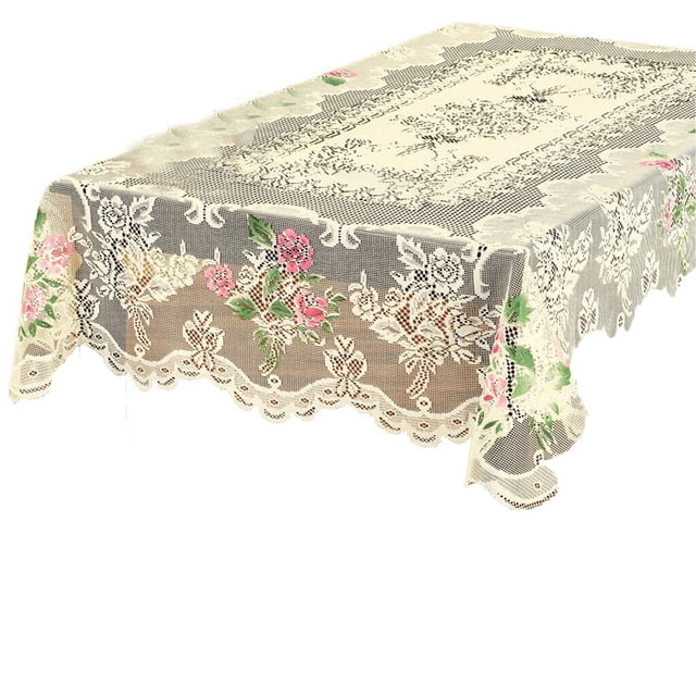 Table à Manger Ronde Blanche Nappe en Dentelle Ronde Blanche à la Main Couverture Florale Rose Élégante Table à Manger Ronde Blanche Table à Manger