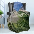 thumbnail image 4 of Landscape Soft Flannel Fleece Throw Blanket, View of High Mountains with Forests Hiking Snowy Slope Pine Trees, Cozy Plush for Indoor and Outdoor Use, 70" x 90", Olive Green Multicolor, by Ambesonne, 4 of 5