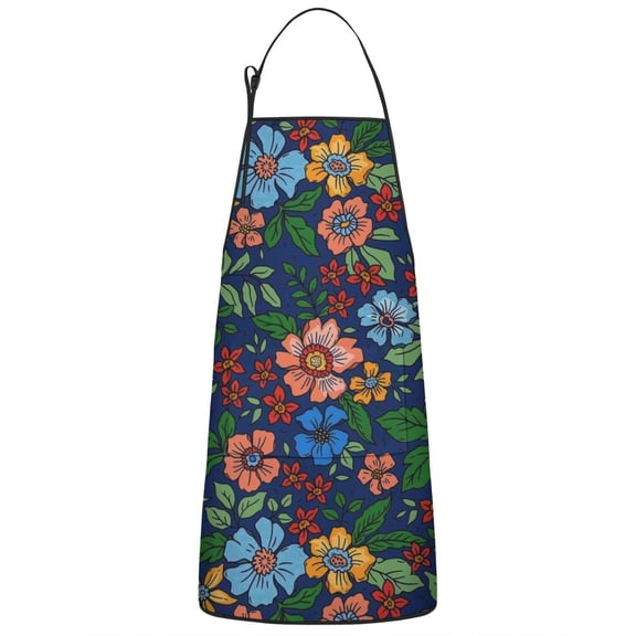 Pioneer Flower Floral Print Pattern Apron-Garden Aprons for Women with Pockets-Cotton Linen Waterproof Kitchen Cooking Gardening Aprons Adjustable for Kitchen,Cooking,BBQ and Salon 33x27 Inch