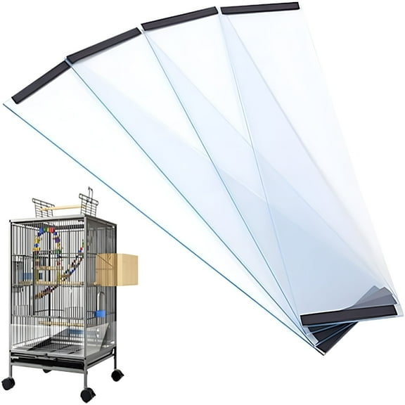 ACDANC 4Pcs Transparent PVC Bird Cage Baffle, Bird Cage Seed Catcher, Parakeet Cage Accessories, Birdcage Cover Seed Guard for Parrot Parakeet Macaw Cages