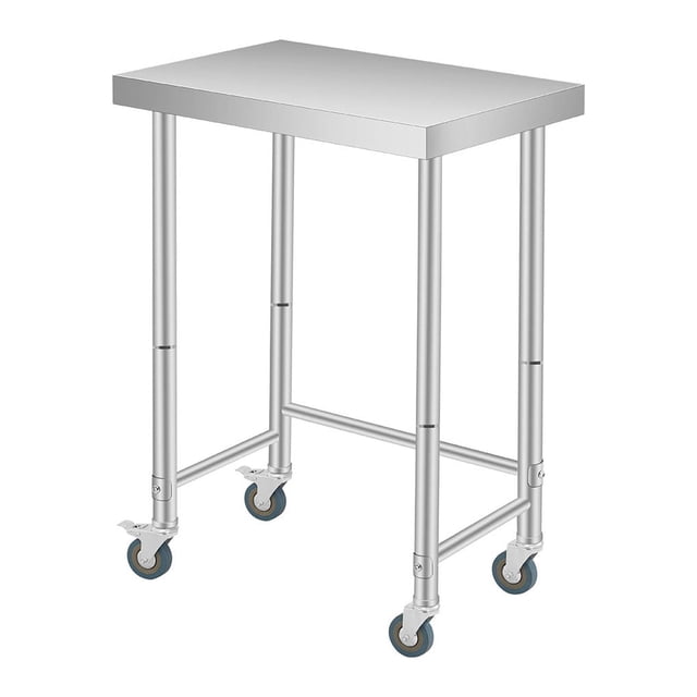 Stainless Steel Table, 16"x24"x35" Utility Work Tables, Commercial Kitchen Prep Table with Locking Casters and Open Base Single Tier, for Restaurant, Garage, Workshop, Silver