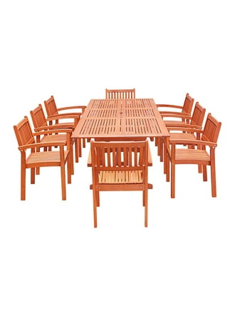 Malibu Outdoor 9-piece Wood Patio Dining Set with Extension Table & Stacking Chairs
