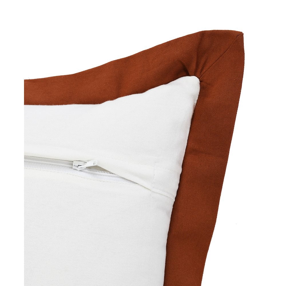 LR Home Ox Bay Hand-Woven White/Brown Bordered All-Natural Cotton Pillow Cover