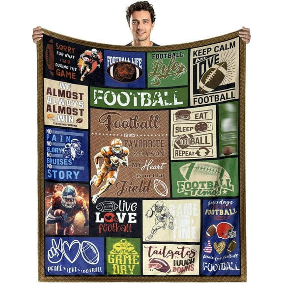 Football Gifts for Boy Football Blanket 50"X60", Football Gifts for Men, Gifts for Football Lovers, Football Lovers Gift Ideas Warm Flannel Football Throw Blanket