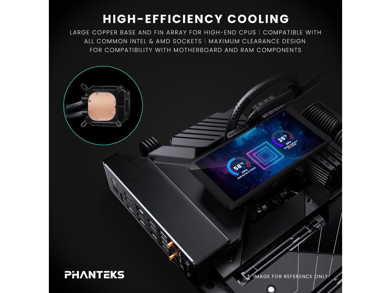 Phanteks PHGO360M25G2LCD Glacier One 360M25 LCD 360mm Liquid CPU Cooler Black