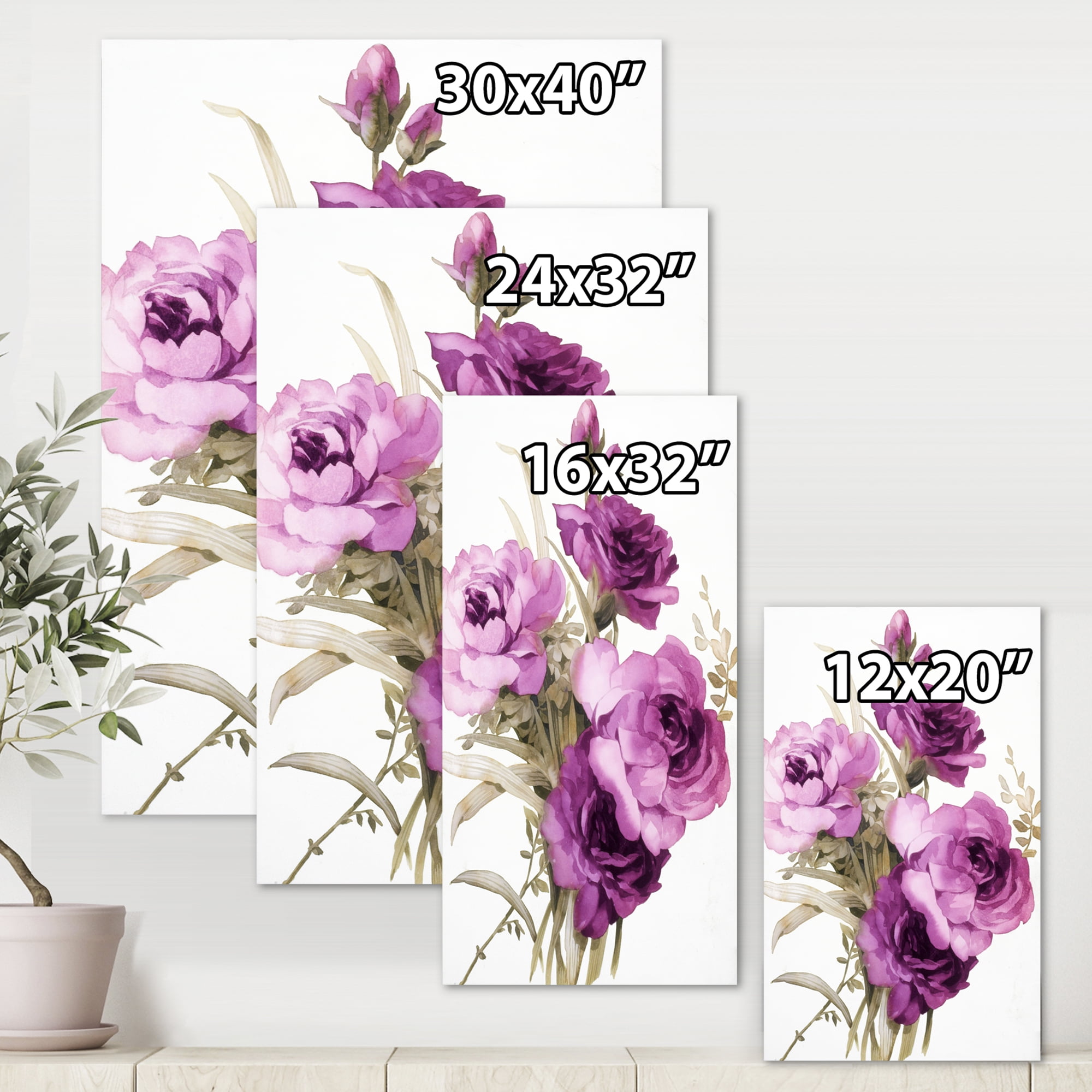 Designart ' Bouquet of Dark Pink Roses ' Traditional Canvas Wall Art Print