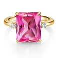thumbnail image 2 of Gem Stone King 18K Yellow Gold Plated Silver 12X10MM Pink Created Sapphire and 2MM White Lab Grown Diamond 3 Stone Engagement Ring for Women | 6.68 Cttw | Gemstone September Birthstone | Size 5, 2 of 3