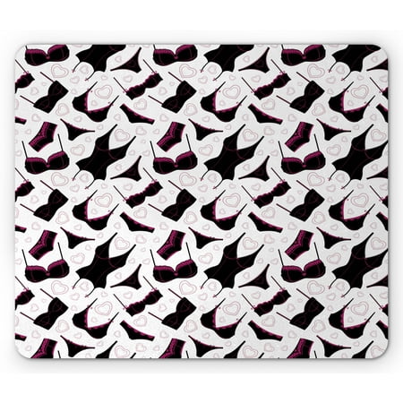 

Retro Mouse Pad Lingerie Pattern Brassiere and Panties with Hearts Women`s Fashion Underwear Rectangle Non-Slip Rubber Mousepad Black Fuchsia White by Ambesonne