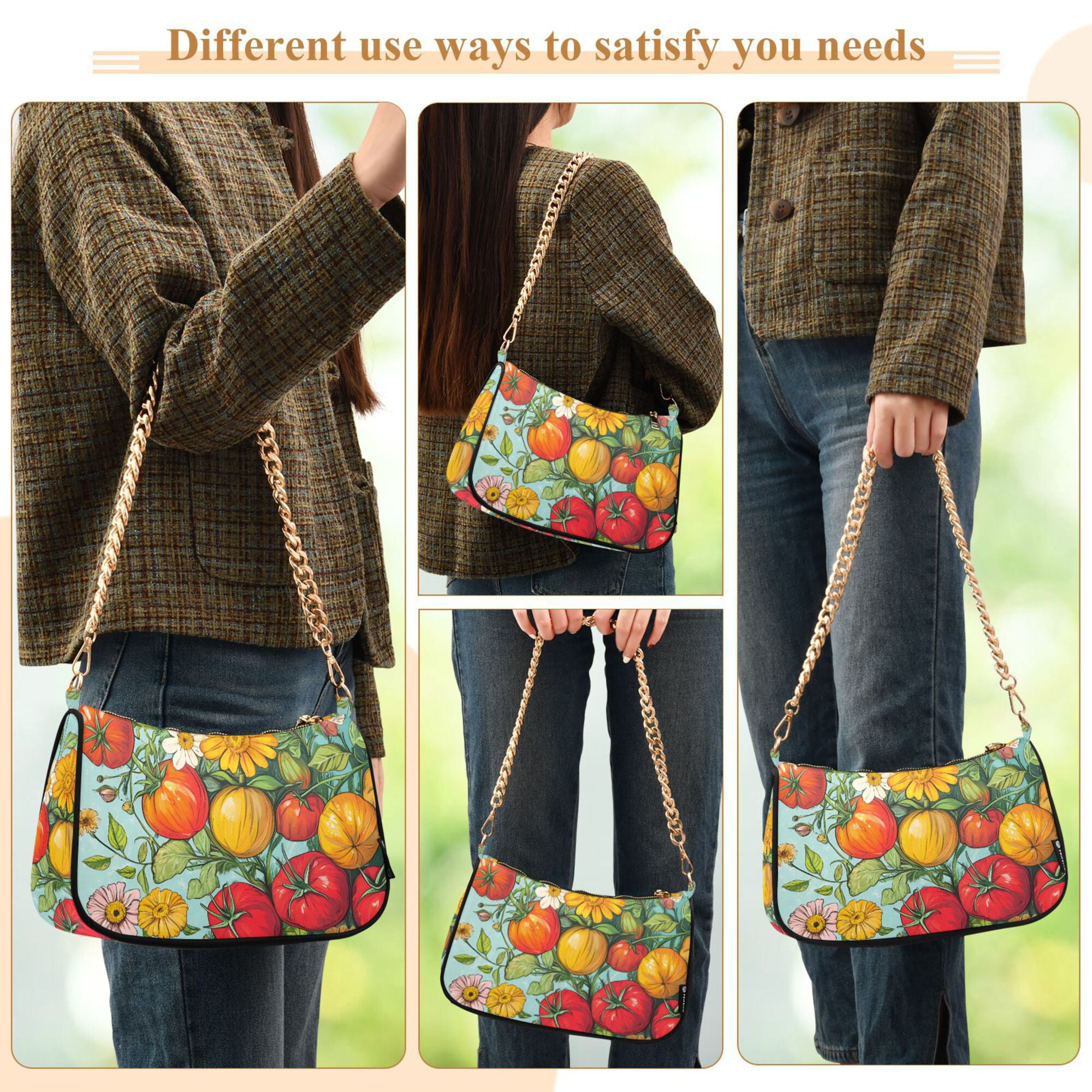 FORMRS Womens Shoulder Bag with Chain Strap Clutch Purse Cute Tote Handbag, Vibrant Tomatoes