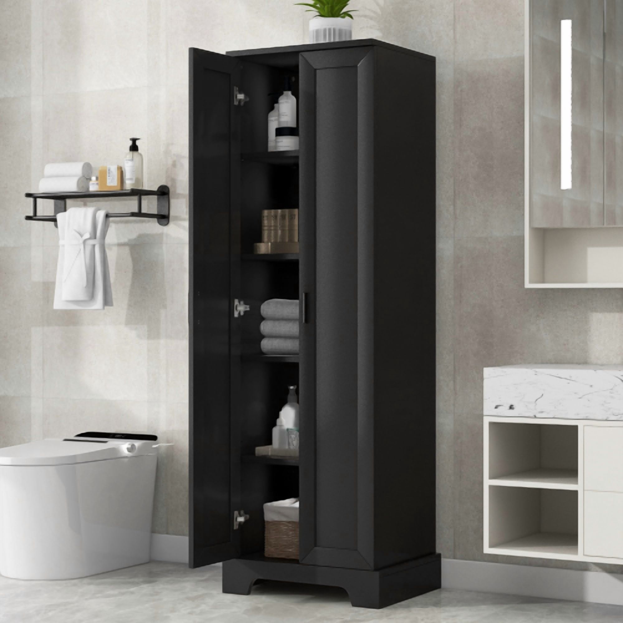 Bellemave 71"H Tall Bathroom Storage Cabinet with Adjustable Shelves, Wood Tall Storage Cabinet 2 Doors for Bathroom, Office, Kitchen, Black