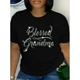 thumbnail image 1 of Rhinestone Letter Print Crew Neck T-Shirt, Casual Short Sleeve T-Shirt For Spring & Summer, Women's Clothing, 1 of 6
