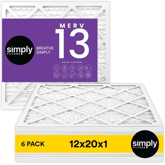 Simply Filters 12x20x1 MERV 13, MPR 1500, AC Furnace HVAC Air Filter (6 Pack)