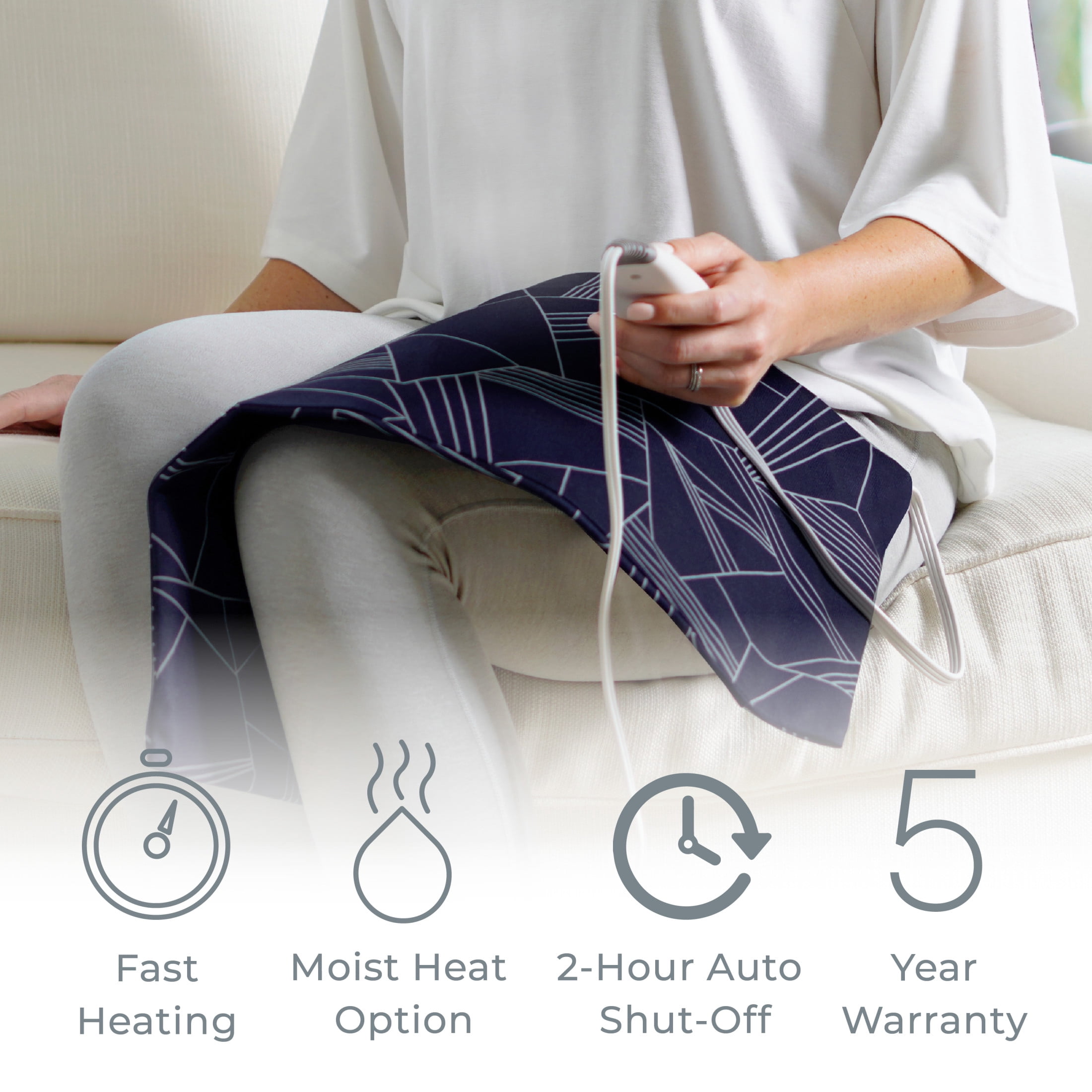 Pure Enrichment PurePureRelief Express Designer Series Electric Heating Pad - 12” x 24” Fast-Heating with 4 Heat Settings, Machine-Washable Fabric, & 2-Hour Auto Safety Shut-Off - Navy Graphic