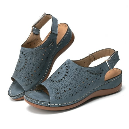

Uheoun Orthopedic Sandals for Women Plantar Fasciitis Feet Sandal with Arch Support Comfortable Peep Toe Buckle Casual Walking Sandal Shoes