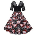 thumbnail image 4 of Pompotops Robe Rétro à Manches Courtes avec Col Rond en Dentelle et Imprimé de Noël pour Femmes, 4 of 4