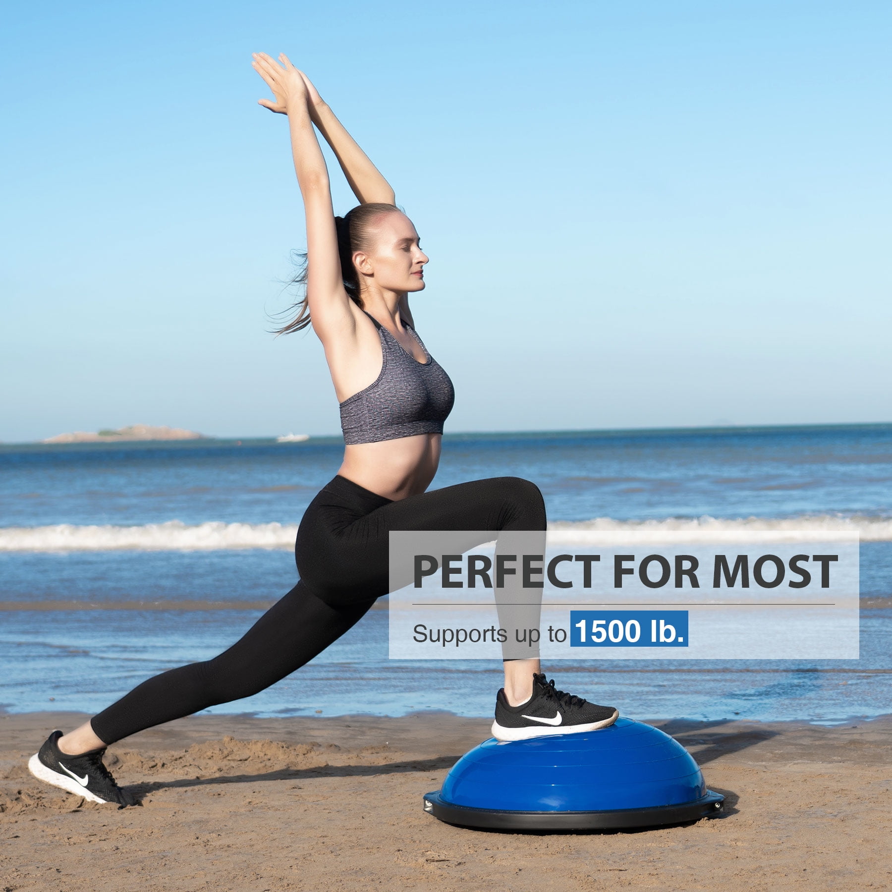 ZELUS 25in. Balance Ball, 1500lb Inflatable Half Exercise Ball Wobble Board Balance Trainer w Nonslip Base, Half Yoga Ball Strength Training Equipment w 2 Bands, Pump, Extra Ball Included, Blue