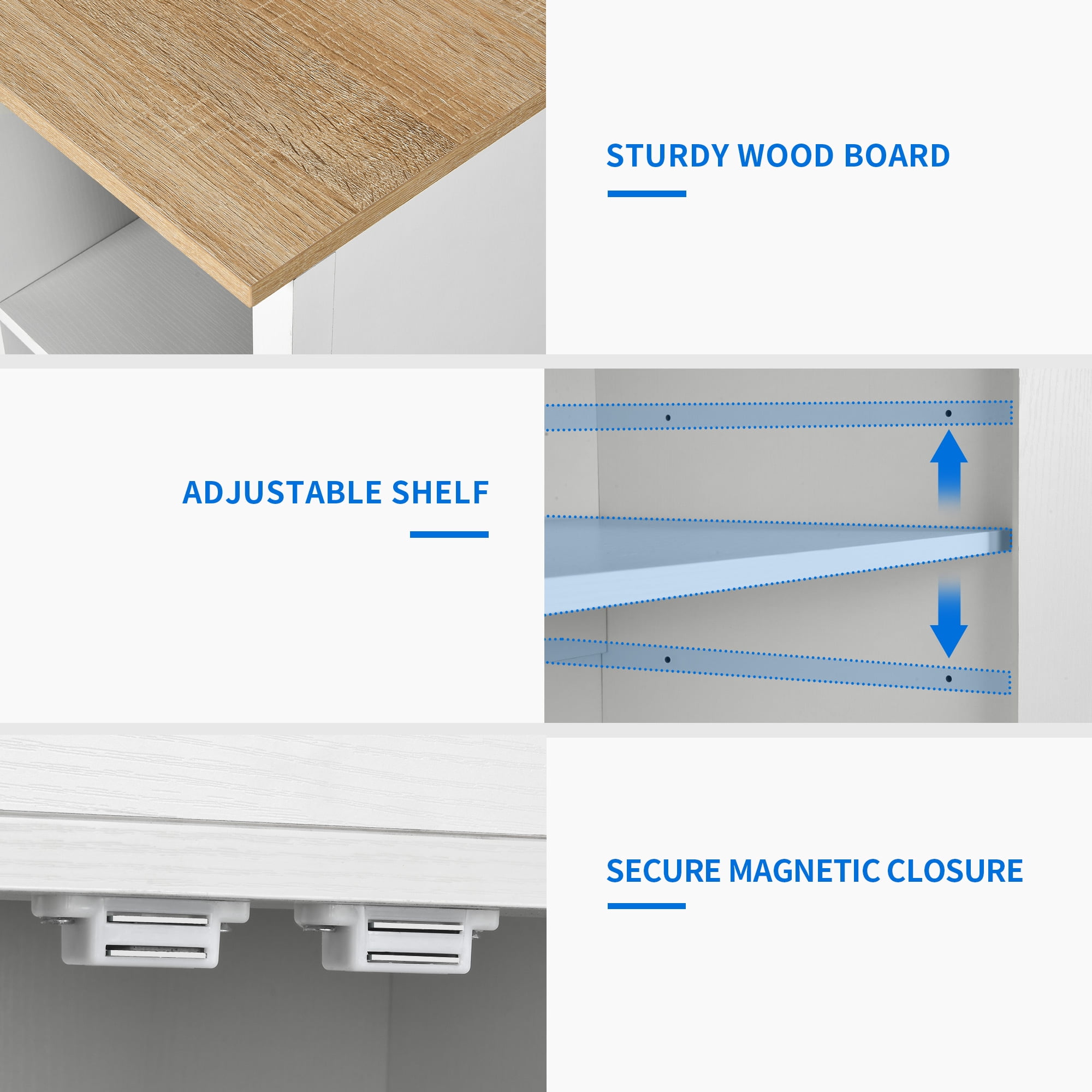 DEXTRUS 37" Kitchen Island Cart with Storage, Kitchen Storage Cart with Shelves & Spice Rack, White