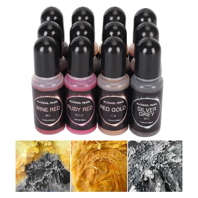 Metallic Alcohol Ink Set, 10ml Each Alcohol Paint 12 Colors Reliable Widely for Painting