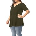 thumbnail image 3 of Chama Women's Plus Size V Neck Short Sleeve Henley Shirt Buttons Up Pleated Tunic Tops, 3 of 7