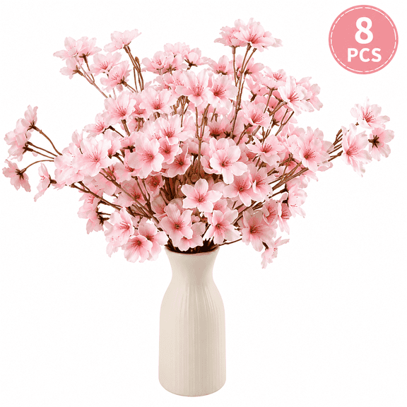  HUIANER 8Pcs Artificial Cherry Blossom Branches Silk Faux Flowers for Decoration Spring Peach Bouquet Home Wedding Bedroom Garden Table Decor(Pink)
