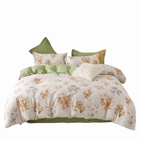 100% Cotton Duvet Cover Set 3Pcs Queen 1 Comforter Cover 2 Pillowcases Bedding Set Floral Printed Soft Breathable