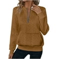 thumbnail image 1 of Mceream Chandails Matelassés pour Femmes à Fermeture Éclair, Col Rond, Manches Longues, Chandail Texturé Uni à Enfiler avec Poches, Décontracté, Ample, Mode, Automne Hiver, Tuniques, Grande Taille, Sudadera Para Mujer, Café, m, 1 of 7