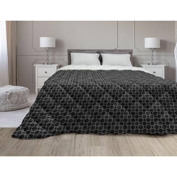 Minimalist Down Alternative Comforter, Futuristic Geometric Hexagons Forming Chevron Zigzags with Polygons Triangles, Microfiber Quilt for All Season, 5 Sizes, Grey White, by Ambesonne