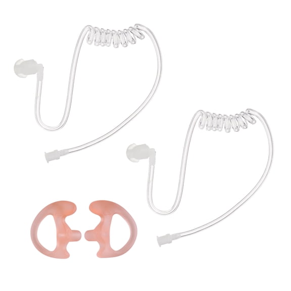LEFT & RIGHT Medium Replacement Earmold Beige Earbud Plus 2x Clear Twist On Replacement Acoustic Tube for 2_Way Radio Head