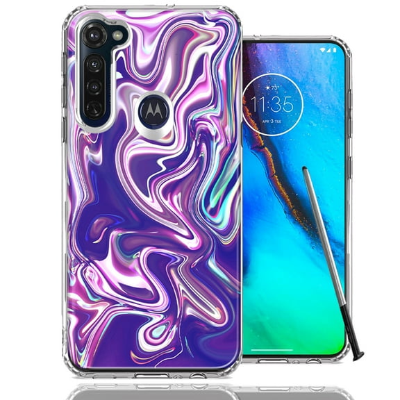 MUNDAZE For Motorola Moto G Stylus Purple Paint Swirl Design Double Layer Phone Case Cover