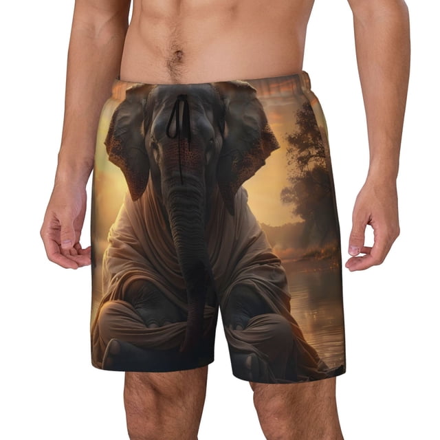 Fotbe Lake Meditating Elephant Traje de Baño para Hombre – Shorts de Natación de Secado Rápido con Forro y Bolsillos-Large