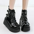 thumbnail image 4 of Goth Ankle Booties for Women's Motorcycle Platform Boot Chunky High Heel Lace Up Zipper Combat Boots Punk Rivet Boots Outdoor Shoes, 4 of 7