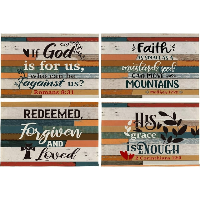 Christian Bible Verse Placemats Set of 4,Farmhouse Religious Christian Scripture Table Mats Place Mats for Kitchen Dining Table Decoration 12x18 Inch,Christian Home Decor