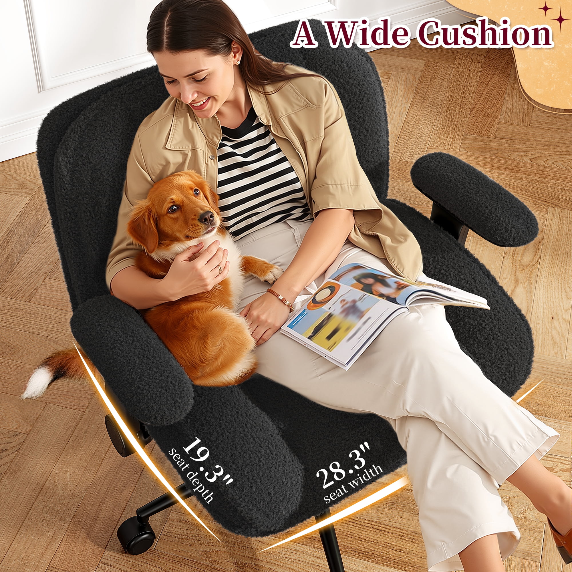 Romorgniz Criss Cross Chair with Adjustable Arms & Lumbar Support Office Chair with Reclining Back, Thick Cushion & Wheels for Office, Gaming, Reading, Black