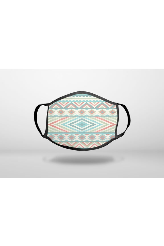 Blue Orange White Tribal Print - 3-Ply Reusable Soft Cloth Face Covering, Unisex, Cotton Inner Layer