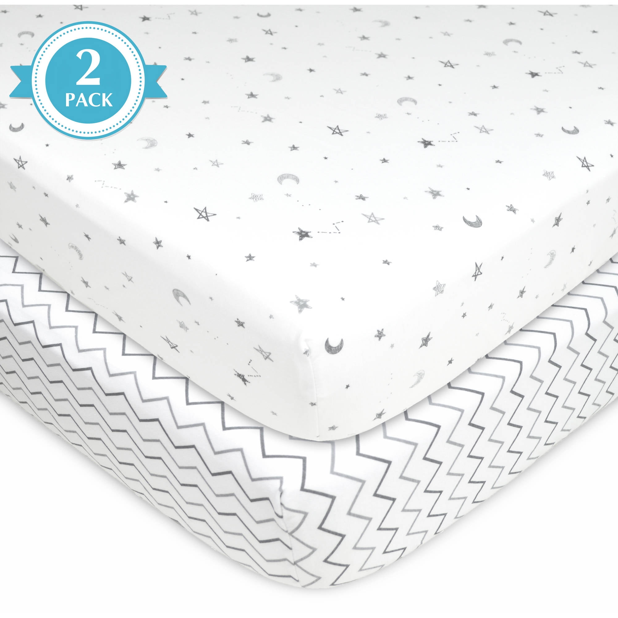 American Baby Company White Cotton Fitted Sheets, Crib Bed (2 Pieces
